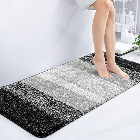 Olanly Luxury Bathroom Rug Mat, Extra Soft and Absorbent Microfiber Bath Rugs, Non-Slip Plush Shaggy Bath Carpet, Machine Wash Dry, Bath Mats for Bathroom Floor, Tub and Shower, 24x47, Black