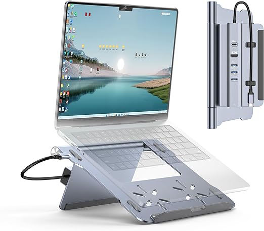 Laptop Docking Station Stand, 6 in 1 USB C Hub with 4K60Hz HDMI, PD 100W, 3 USB 3.0 Hub, Gigabit Ethernet, Aluminum Adjustable Docking Stand for MacBook Air/Pro/Surface/Lenovo…