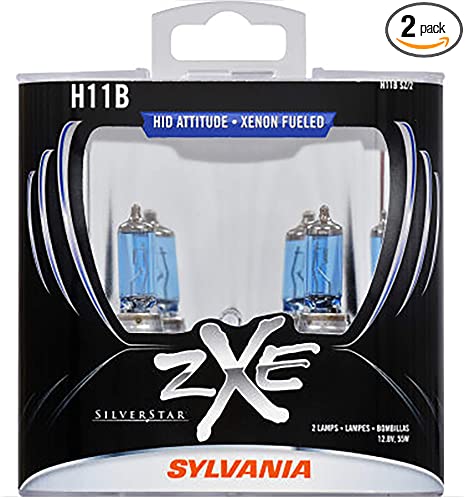 SYLVANIA - H11B (64241) SilverStar zXe High Performance Halogen Headlight Bulb - Bright White Light Output, HID Attitude, Xenon Fueled Technology (Contains 2 Bulbs)