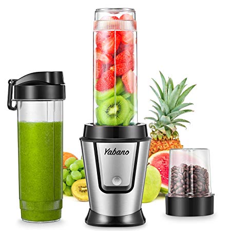 Personal Blender, Portable Smoothie Blender with 2 x 20oz Travel Bottle, 500W Single Serve Blender with Grinder Cup for Shakes and Smoothies, BPA free, by Yabano