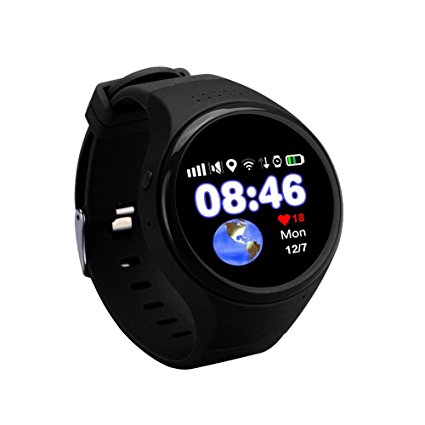 WEKSI GPS WIFI Tracking Watch Kids Elder Smart Watch Tracker Pedometer Child Smartwatch 1.22 inch Touch Screen OLED SOS Phone Calls GPS /AGPS LBS SIM Card (Black)
