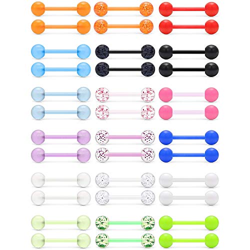 Ruifan 14G 16mm Glow in The Dark Flexible Acrylic Straight Tongue Nipple Ring Retainer Piercing