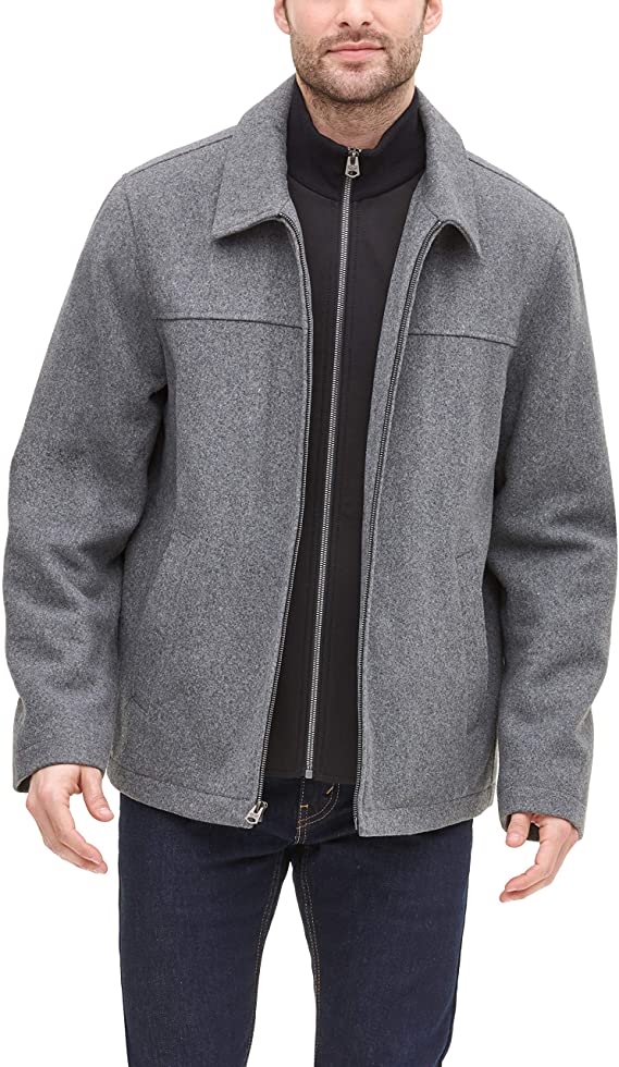 Dockers Men's Wool Blend Open Bottom Jacket with Quilted Bib