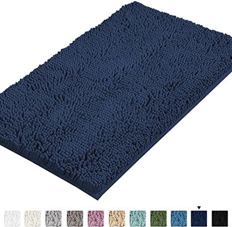 Bath Mats for Bathroom Non Slip Luxury Chenille Ultra Soft Bath Rugs 24x36 Absorbent Non Skid Shaggy Rugs Washable Dry Fast Plush Area Carpet Mats for Indoor, Bath Room, Tub - Navy