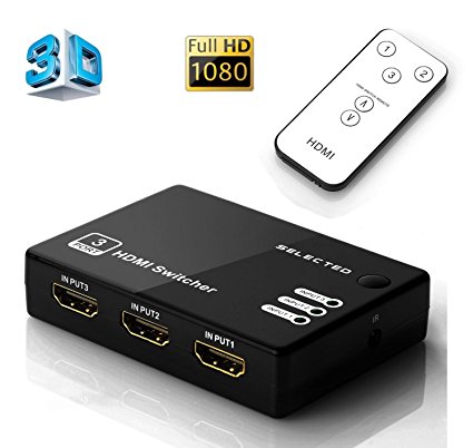 Cingk 3x1 Port HDMI Switch/Switcher HDMI 1.4a High Speed Selector Box 3 input 1 output Compatible PCs XBOX TVs HDTV DVD Xbox Supports 3D 1080P Intelligent with IR Wireless Remote