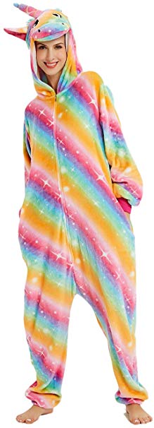 Grilong Unicorn Onesie for Women Colorful Adult Costume Onsie Pajamas Sleeper Halloween