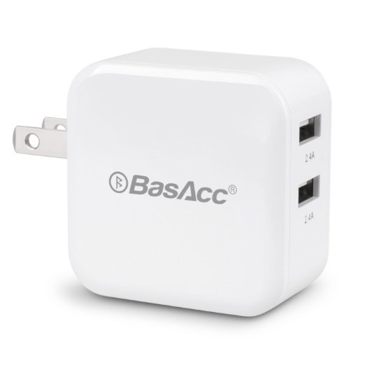 BasAcc® 4.8A/24W 2-Port USB Rapid Travel Wall Charger with Smart Sense IC (Highest Output) for iPhone, iPad, Samsung Galaxy S6 / S6 Edge, Tab, More Apple and Android Devices (White)
