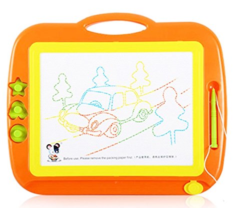 Holy Stone Magnetic Drawing Colorful Erasable Board Large Size Doodle Sketch Kids Educational Toys with Three Stamper Color Orange For Boys/Girls