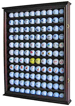 110 Golf Ball Display Case Wall Cabinet Holder Shadow Box, Solid Wood (Cherry Finish)