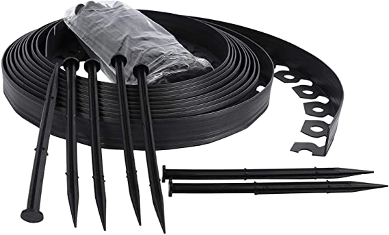 Ribbonboard Konrado-Garden 4 cm height (Black) flexible plastic lawn edging with securing pegs Flexible Flower Bed Edging (10 m, Black)