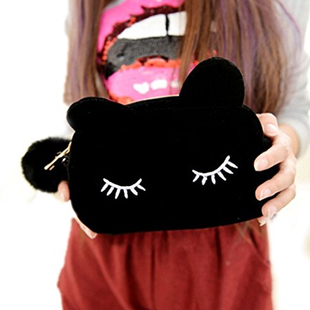 Cute Cartoon Cat Cosmetic Makeup Storage Bag Pen Pencil Pouch Case (Black)