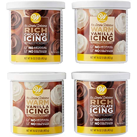 Wilton Naturally Flavored Rich Chocolate and Warm Vanilla Icing Combo Pack, 4-Piece