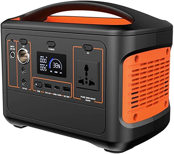 Portable Solar Generator 600Wh Power Station Backup Lithium Battery Pack, Power Supply with 2 * 230V/600W AC Outlets for RV Camping, Outdoor Adventure, Emergency(Power Station - Orange)