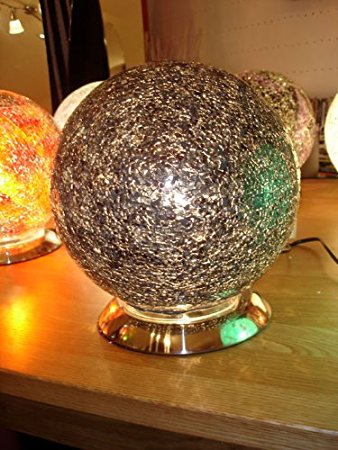 Stylish Glass Mosaic, Sphere Shaped Table Lamp - Black / Silver