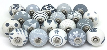 12 Door Knobs Grey & White Hand Painted Ceramic Knob Cabinet Knobs Drawer Pull by Zoya's