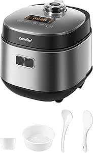 COMFEE' Compact Rice Cooker 8 Cups Cooked/4 Cups Uncooked, 9-in-1 Multi Cooker, Fast Rice Maker, Steam, Brown Rice, Grains, Fuzzy Logic Technology, Grey