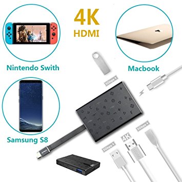 USB 3.1 Type C to HDMI Hub Adapter Dock for Nintendo Switch Galaxy S8/S8 Plus (DeX Mode) MacBook and USB-C Laptop Screen Mirroring to Monitor, with Type-C Power Delivery and 3 USB 3.0 - by LeTouch