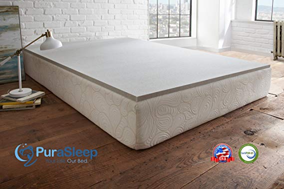 PuraSleep 1" Carbon Comfort Memory Foam Mattress Topper – Made In The USA – 3-Year Warranty Queen