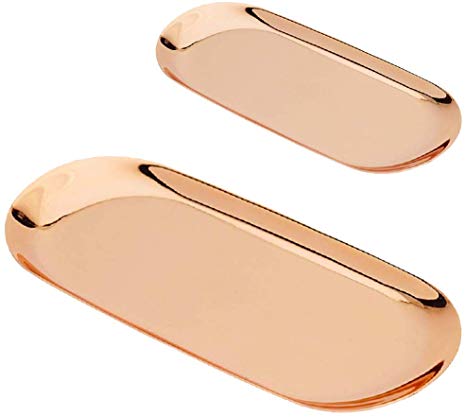 LA BELLEFÉE Rose Gold Ornaments Jewelry Tray Small Cute Rectangular Serving Tray Snack Dish Plate Organizer Valet Dresser Tray for Watch Change Coin Key Phone 2 Pack Gift for Christmas