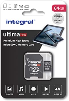 Integral 64 GB Premium High Speed Micro SD (microSDXC) V30 UHS-I U3 Memory Card