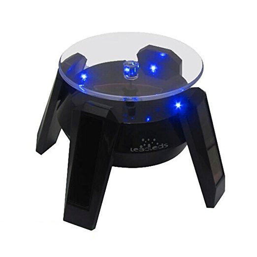 Leadleds Exquisite New Black Solar Powered Display Stand Rotating Turntable with LED Light   (Colored Unit Packing Box)
