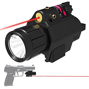 Niniso 2 in 1 Tactical CREE Q5 LED Flashlight 200 Lumen Red Laser Sight Combo with Compact Rail Mount for Pistols Handgun