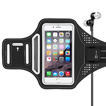 Walkas 5.5 Inch Sports Water Resistant Armband Smart Phone Exercise Gym Sportband with Key Holder and Screen Protector (Black)