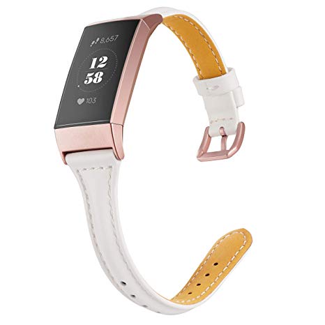 Wearlizer Compatible Fitbit Charge 3 Bands for Women Slim Leather Replacement Fit Charge hr 3 Special Edition Rose Gold Band Assesories Strap