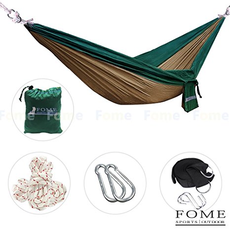 FOME SPORTS|OUTDOORS Parachute Fabric Hammocks Ultralight Camping Hammock Hanging Bed 108 x 57 inch 440lbs Capacity With  Hammock Tree Hanging Adjustable Straps