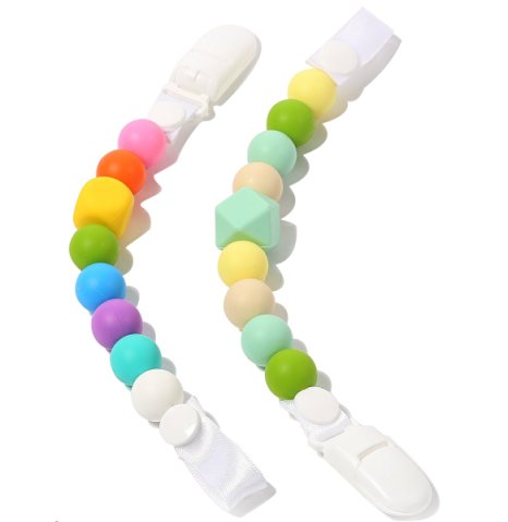 Best Baby Pacifier Clip Bundle - 2 Silicone Pacifier Holders - Fun, Colorful and BPA-Free Pacifier Clips - Unisex Pacifier Holder for Boys or Girls (Rainbow Heaven   Calming Green)