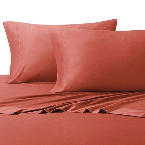 Royal Hotel Solid Coral 600-Thread-Count 4pc Queen Bed Sheet Set 100% Cotton, Sateen Solid, Deep Pocket