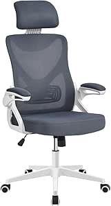 Yaheetech Silla de Oficina Ergonomica Silla Reposabrazo Ajustable Silla Oficina Trabajo con Reposacabeza Silla Giratoria Blanco Gris