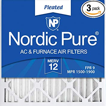 Nordic Pure 20x20x2 MERV 12 Pleated AC Furnace Air Filters, 20x20x2, 3 Pack