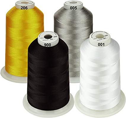 Simthread 42 Options Various Assorted Color Packs of Polyester Embroidery Machine Thread Huge Spool 5000M for All Embroidery Machines (Black White Gold Silver)