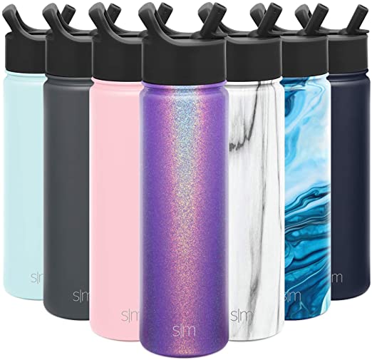 Simple Modern 22 oz Summit Water Bottle with Straw Lid - Gifts for Hydro Vacuum Insulated Tumbler Flask Double Wall Liter - 18/8 Stainless Steel Shimmer: Kunzite