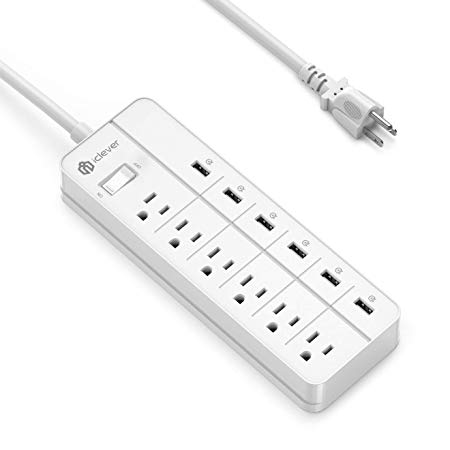 [Over-Load Switch Control] iClever IC-BS03 Power Strip | USB Desktop Charger, 6 AC Outlets   6 USB Port, 4320 Joules Surge Protector with 6ft Extension Cord, White (Renewed)