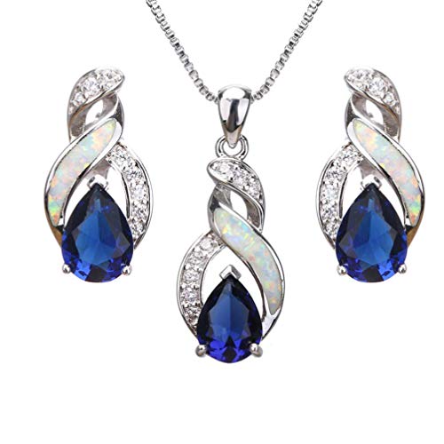 Hermosa Jewelry Sets Australian Opal Blue Sapphire Necklace Earrings