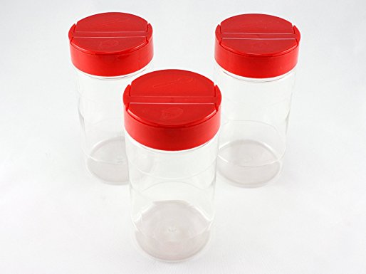Skyway Supreme 12 OZ Clear Plastic Spice Bottles Jars Containers - Set of 3 - Flap Cap with Pour and Sifter Shaker Durable Refillable Perfect For Storing and Dispensing Herbs and Spices - BPA Free