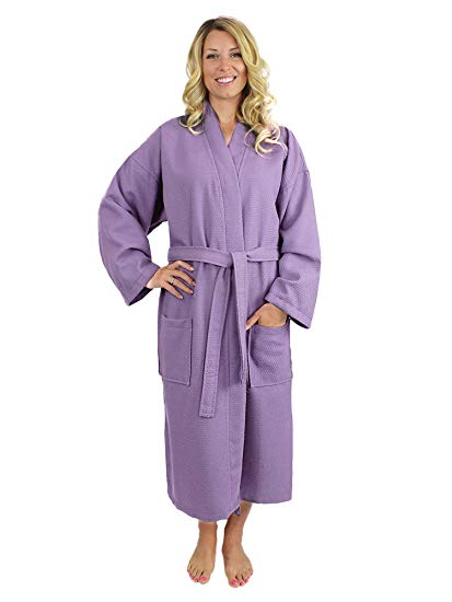 100% Luxurious Turkish Cotton Waffle Diamond Pattern Kimono Spa Bathrobe for Women