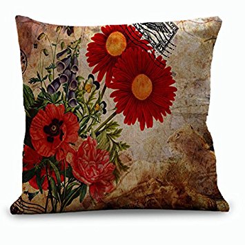 wendana Decorator Red Gerbera Flower Pillows Farmhouse Decor Country Throw Pillow Covers 18 x 18