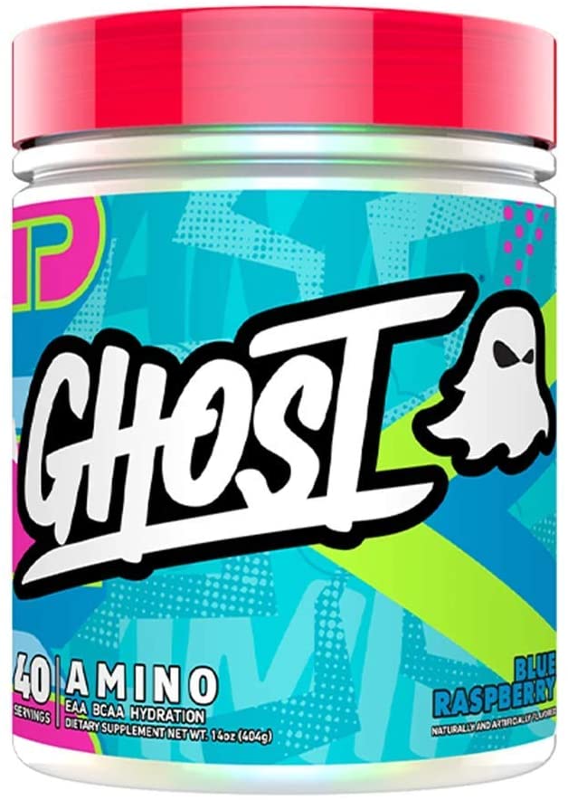 GHOST AMINO: Blue Raspberry (40 Serv) Amino Acids - Vegan–Friendly, 10G Total Essential Amino Acids 5.5G EAAs and 4.5G BCAAs (4:1:1), Added Hydration and Astragin® for Absorption