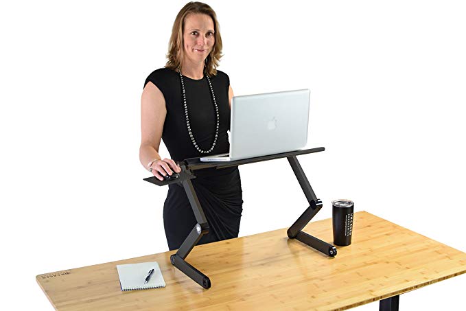 WorkEZ Cool Adjustable Height & Angle Ergonomic Aluminum Laptop Cooling Stand, Portable Standing Desk, Folding Lap Desk. 2 Fans 3 USB Ports Mouse Pad