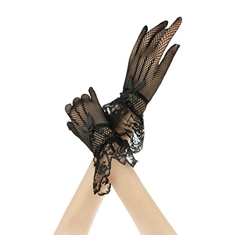 Women Bridal Evening Party Wedding Bowknot Wrist Length Gloves