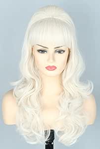 Womens Wig Platinum Blonde Beehive Wigs Bouffant Wig Long Wavy Halloween 60s 70s Costume Party Wig