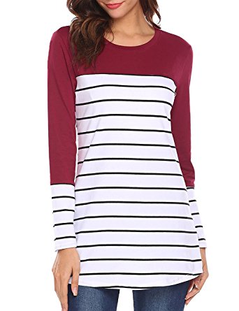Kancystore Women's Color Block Striped Tunic Tops Long Sleeve Back Button Stripe T Shirts Blouses Plus Size (S-3XL)