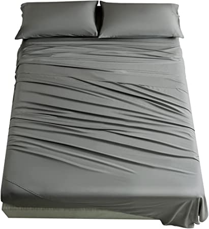 SONORO KATE 100% Bamboo King Size Bed Sheets Set - 1900 Thread Count Super Soft Wrinkle Free Silk Feel, All Seasons,Sheet & Pillowcase Sets Fit 16-20 Inch Deep (Dark Grey, King)