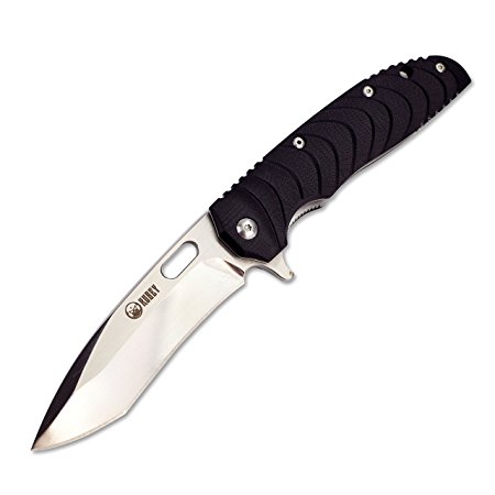 KUBEY Large Flipper Opening Outdoor Tactical Folding Knife,Black Anti-Slip G10 Handle,4 Inch Long Blade,Black