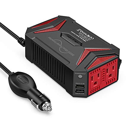 BESTEK Pure Sine Wave 300W Power Inverter DC 12V to AC 110V with 4.2A Dual Smart USB Ports Car Adapter (Black Plus)