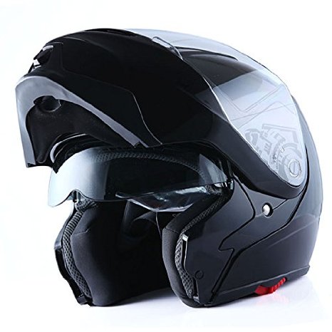 1Storm Motorcycle Street Bike ModularFlip up Dual Visor Sun Shield Full Face Helmet Glossy Black