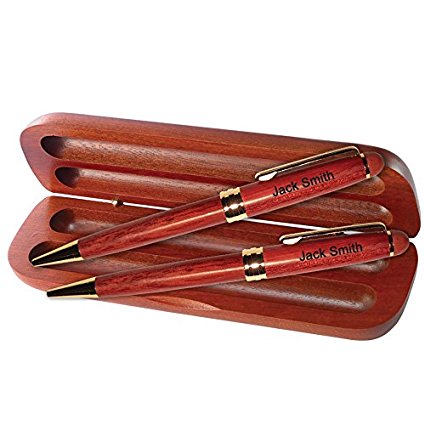 Dayspring Pens - Personalized Rosewood Pen and Pencil Set with matching Wood Case. Custom Engraved Gift for Men or Women.